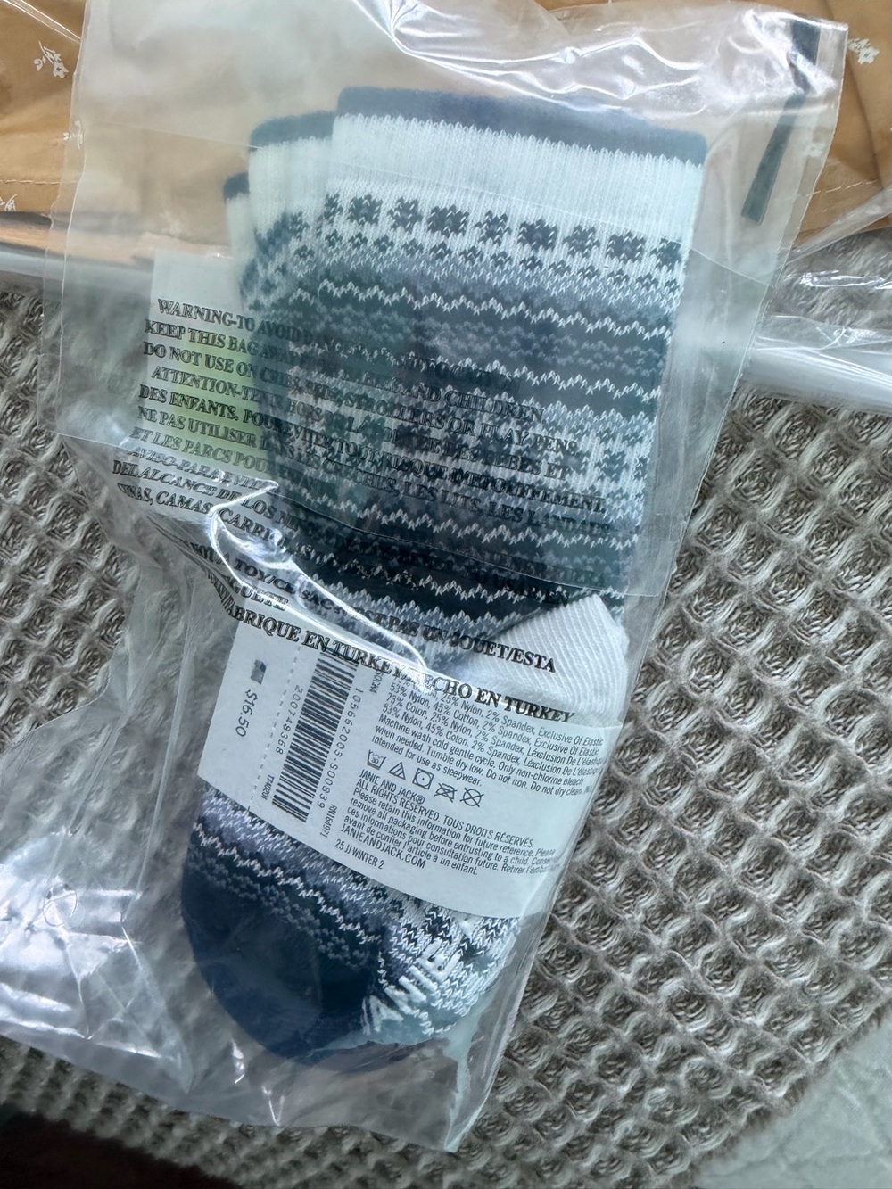 Janie and Jack Black and White Fair Isle Crew Socks 6 to 12 months new with tax